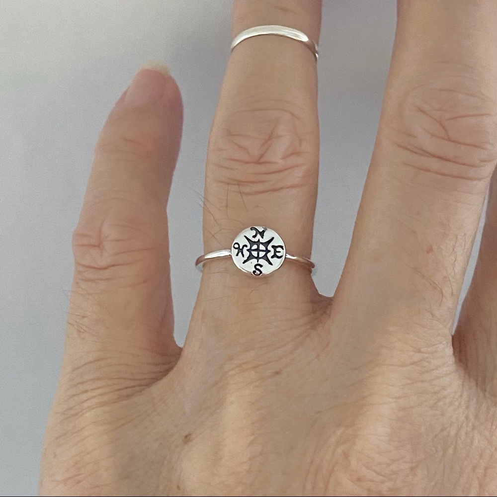 Sterling Silver Small Compass Ring, Silver Ring - image 7